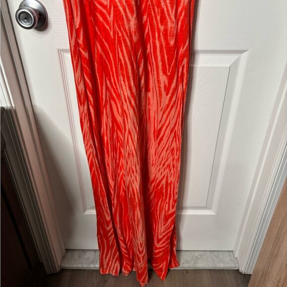 Lucky Brand Orange Sleeveless Wrap Maxi Halter Dress Size Medium - Picture 3 of 7